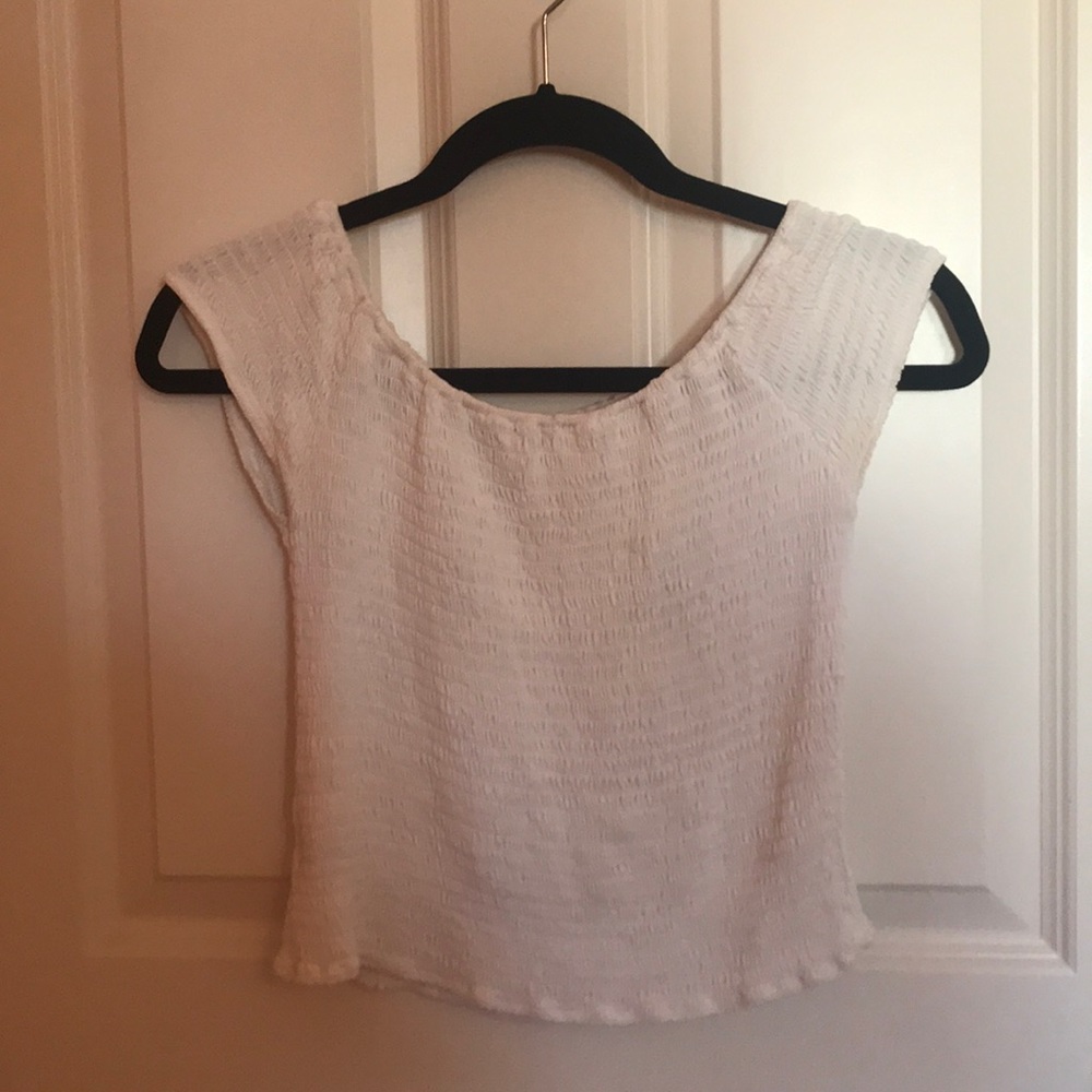 Brandy Melville ruched off the shoulder white top - Picture 2 of 4